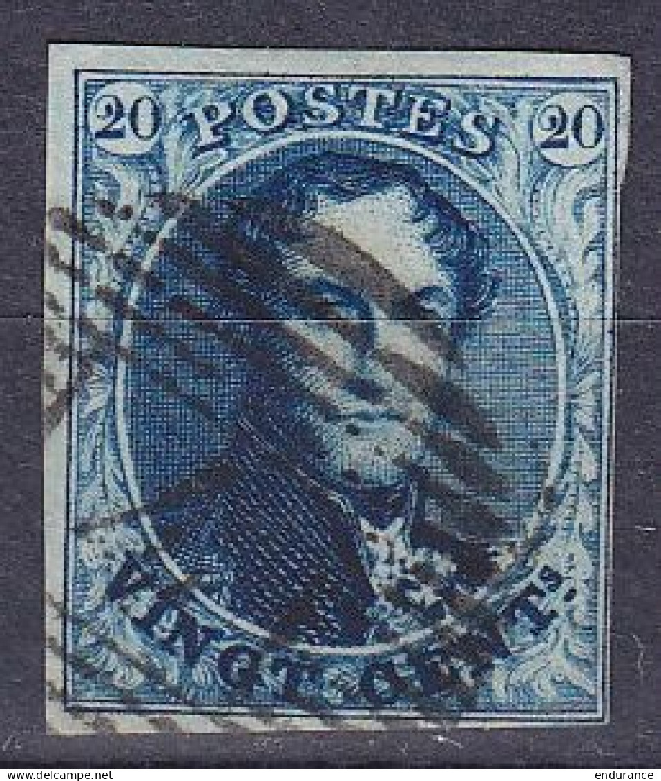 Belgique - N°4 - 20c Bleu Obl. D4 ANVERS - 1849-1850 Medaillen (3/5)