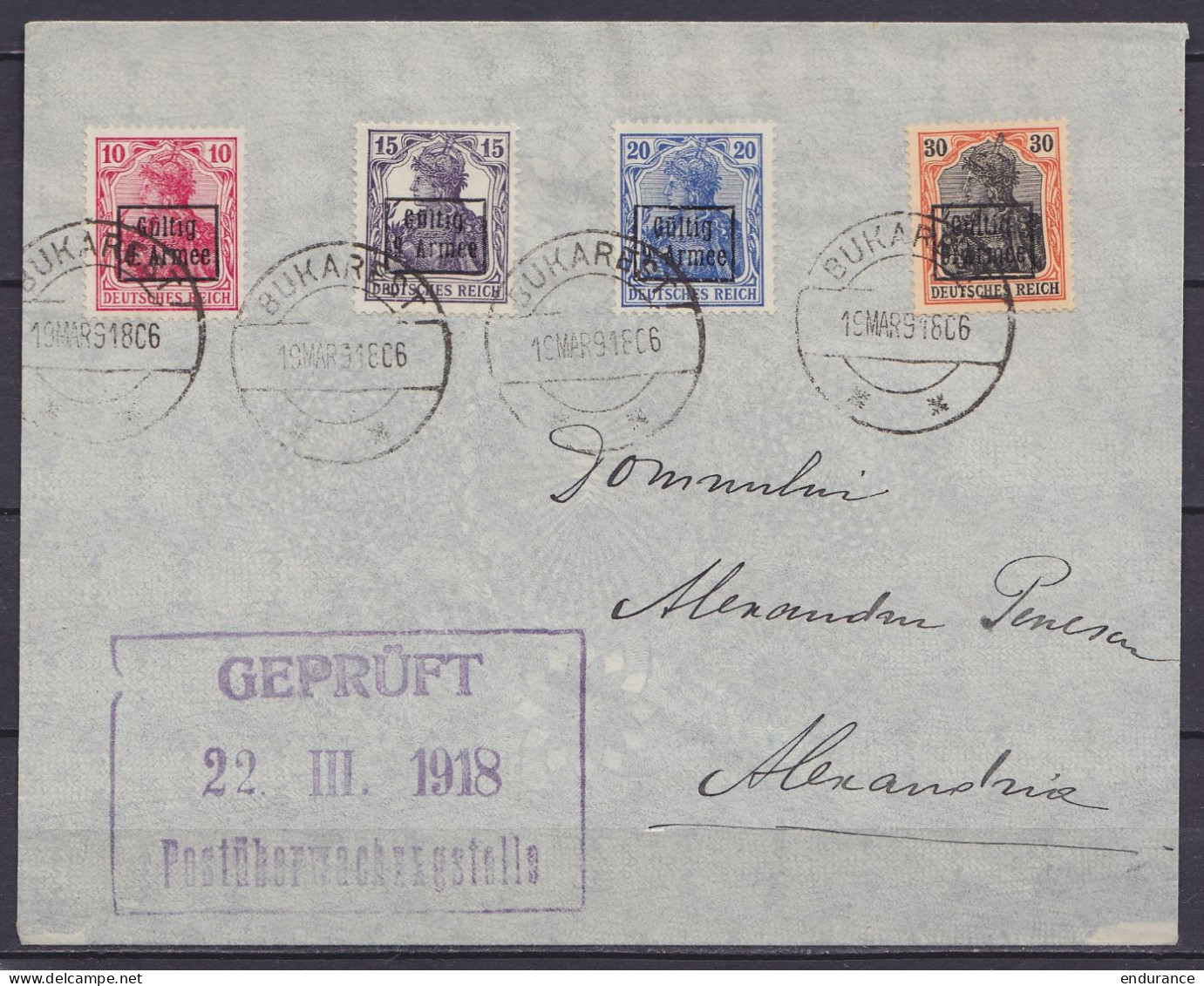 Roumanie - Occupation Allemande - L. Affr. 75pf Tps Allemands Surch. [Gültig 9.Armee] Càpt BUKAREST /19 MAR 1918 Pour AL - World War 2 Letters
