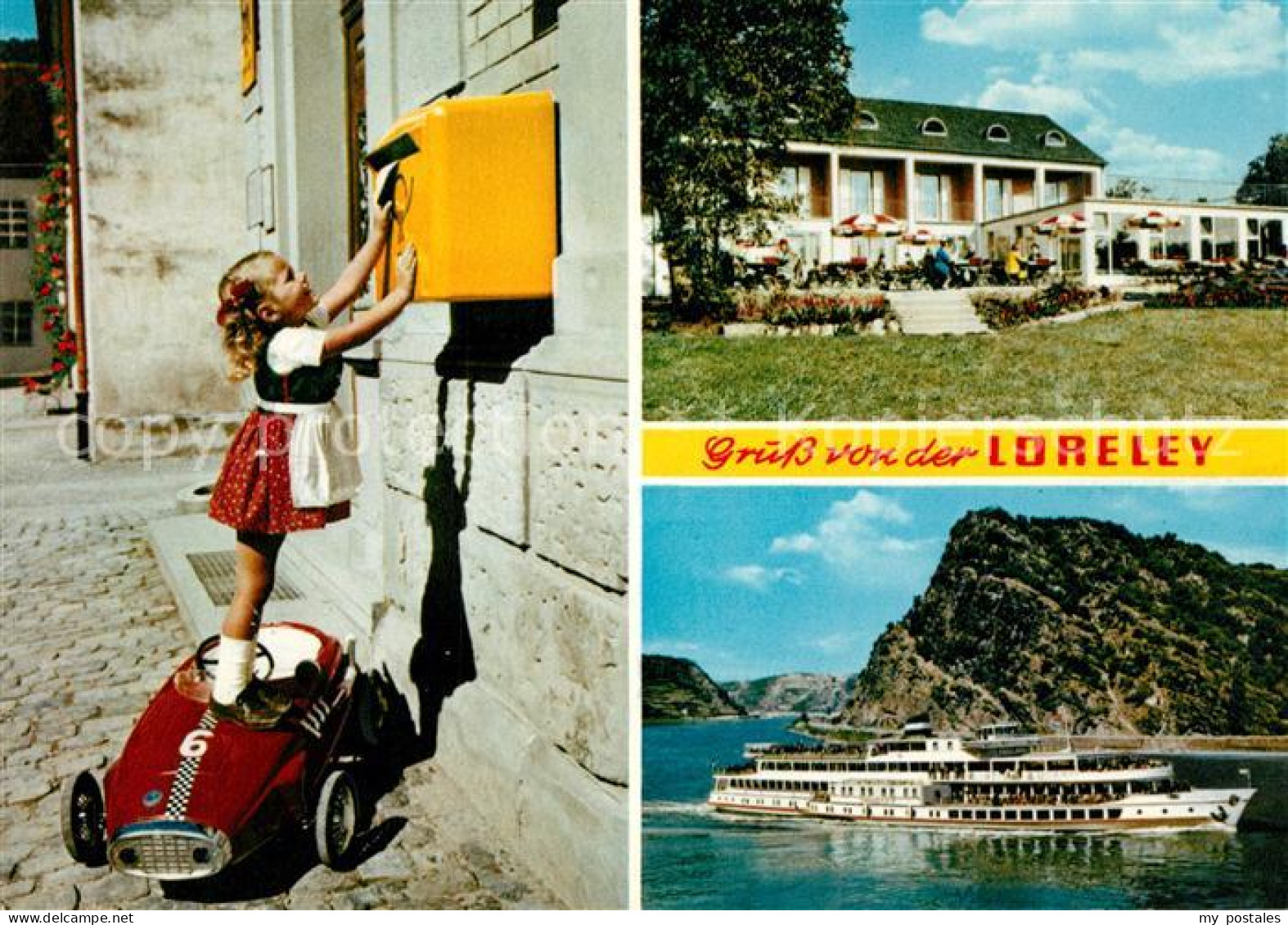 73181258 Loreley Lorelei Felsen Dampfer Restaurant Terrasse Maedchen Am Briefkas - Loreley