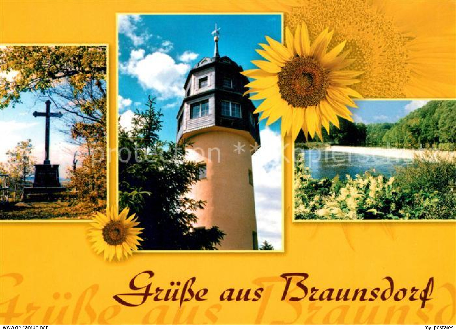 73180529 Braunsdorf Lichtenwalde Kreuz Turm Landschaftspanorama Sonnenblume Brau - Niederwiesa