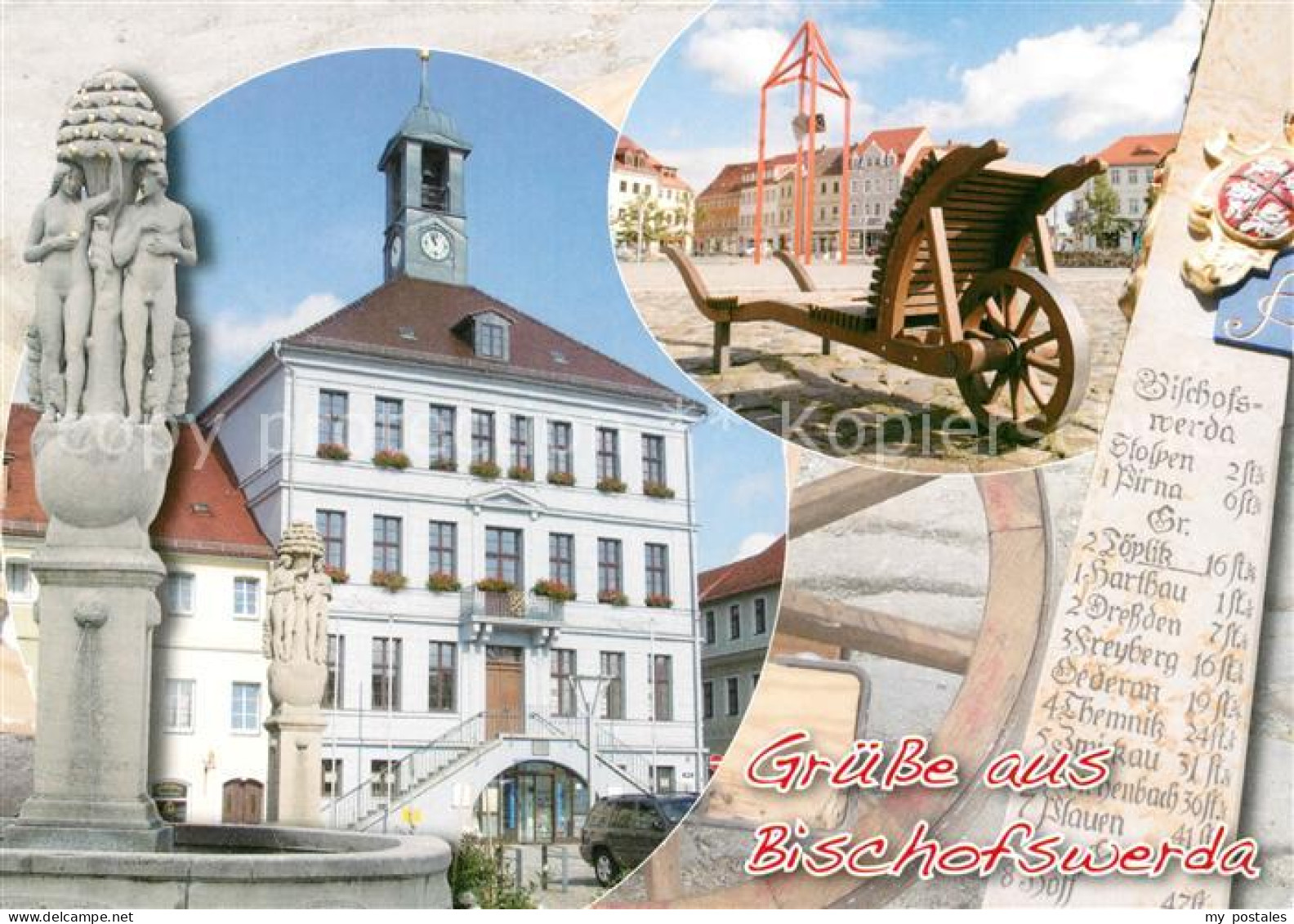 73180519 Bischofswerda Rathaus Brunnen Holzkarren Bischofswerda - Bischofswerda