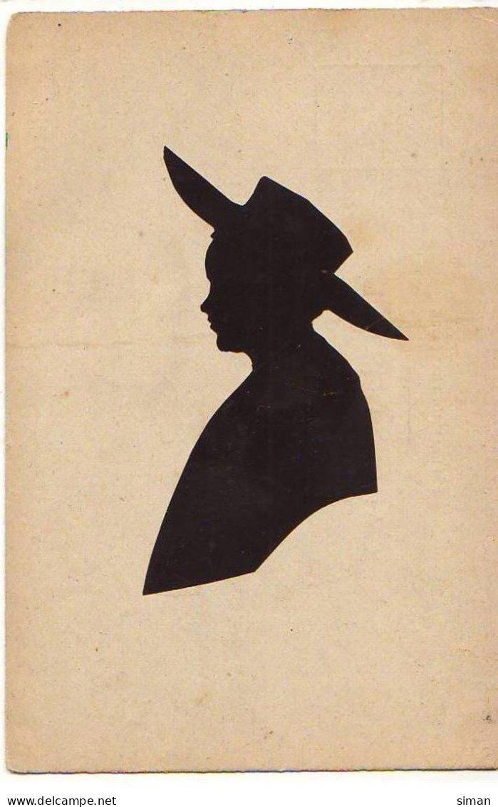 N°21260 - Silhouette - Profil D'un Jeune Homme Portant Un Très Grand Chapeau - Silhouettes