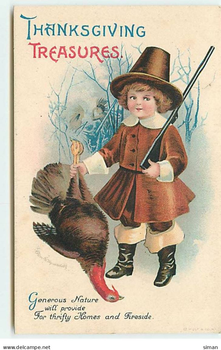 N°19085 - Clapsaddle - Thanksgiving Treasures - Enfant Tenant Une Dinde Par Les Pattes - Giorno Del Ringraziamento
