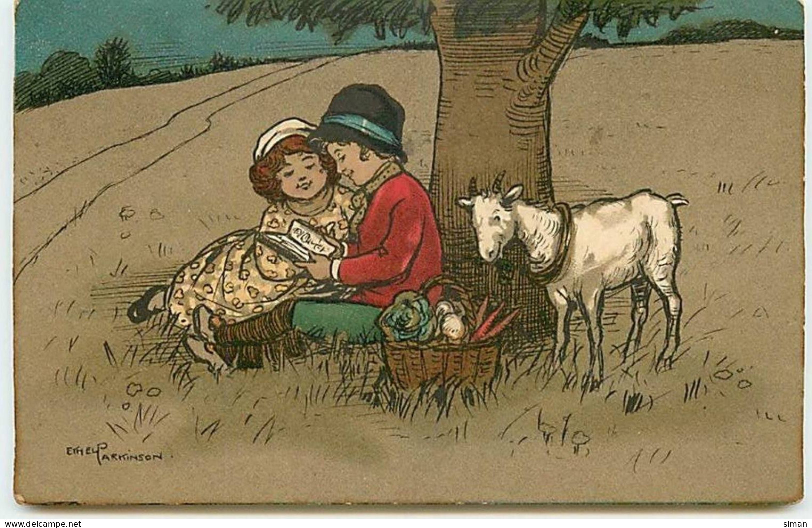 N°10358 - Carte Illustrateur - Ethel Parkinson - Enfants Lisant Sous Un Arbre - Chèvre - Parkinson, Ethel