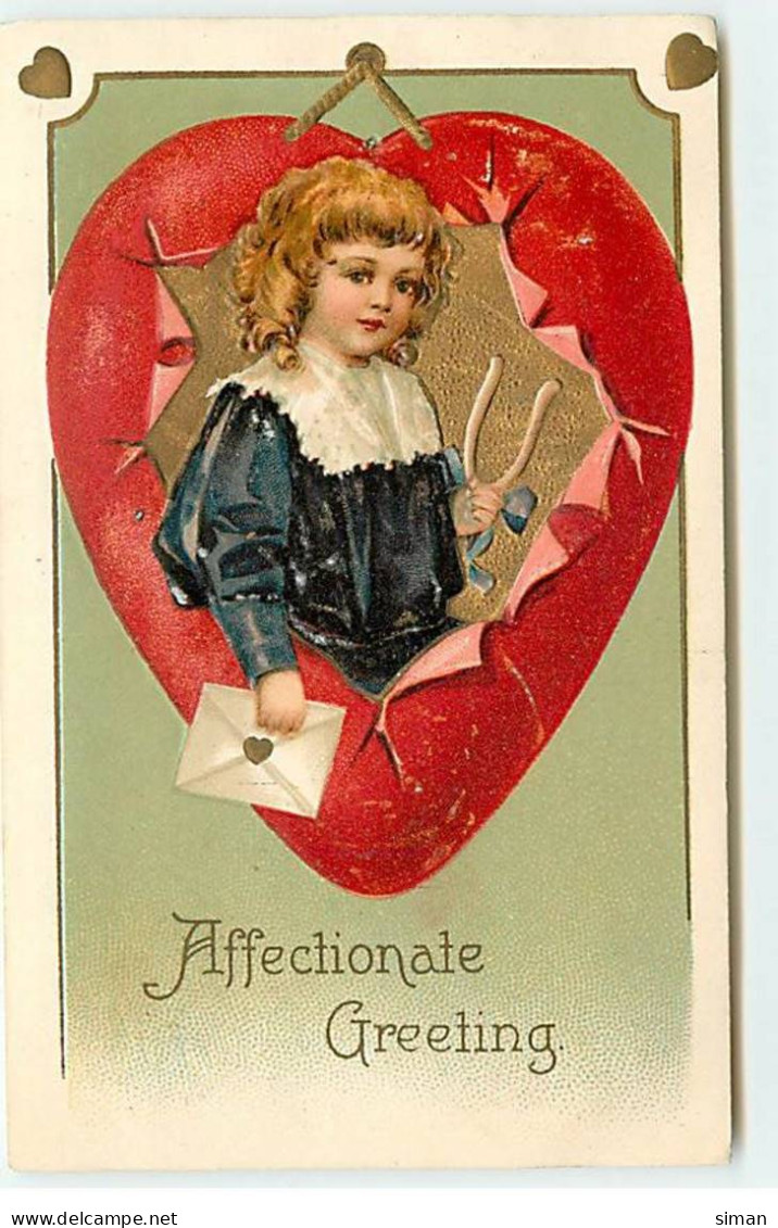 N°18120 - Carte Gaufrée - Clapsaddle - Affectionate Greeting - Enfant Tenant Une Lettre Au Milieu D'un Coeur - Valentijnsdag