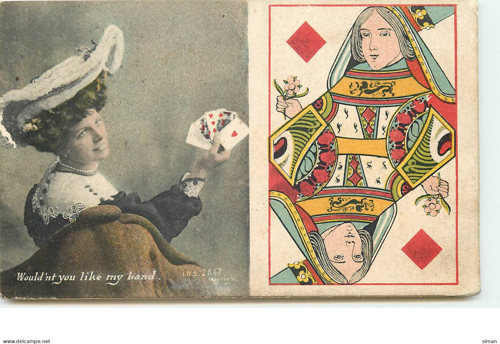 N°16966 - Dame De Carreau - Would'nt You Like My Hand - Carte Da Gioco