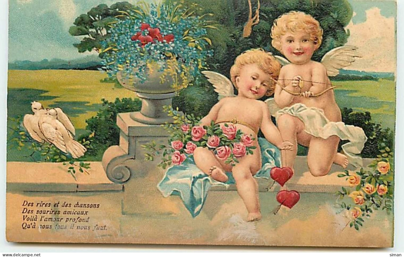 N°11299 - Carte Fantaisie Gaufrée - Des Rires Et Des Chansons - Angelots - Valentine's Day