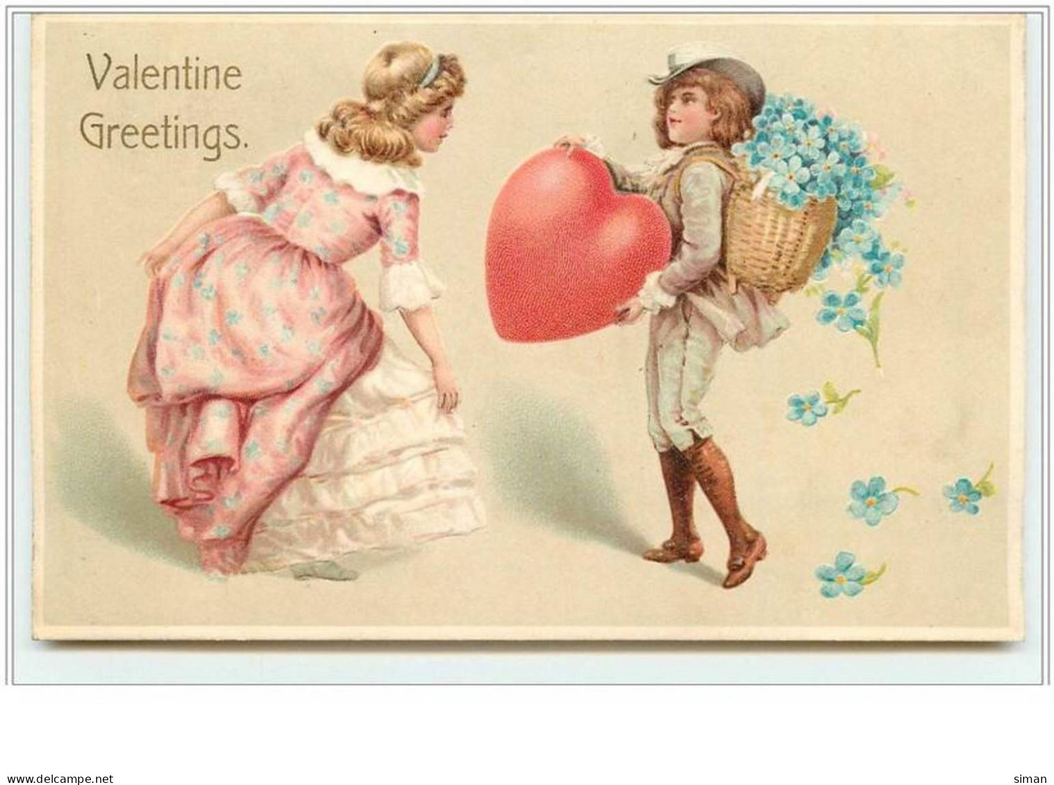 N°5084 - Carte Gaufrée - Valentine Greetings - Garçon Présentant Son Coeur - Saint-Valentin
