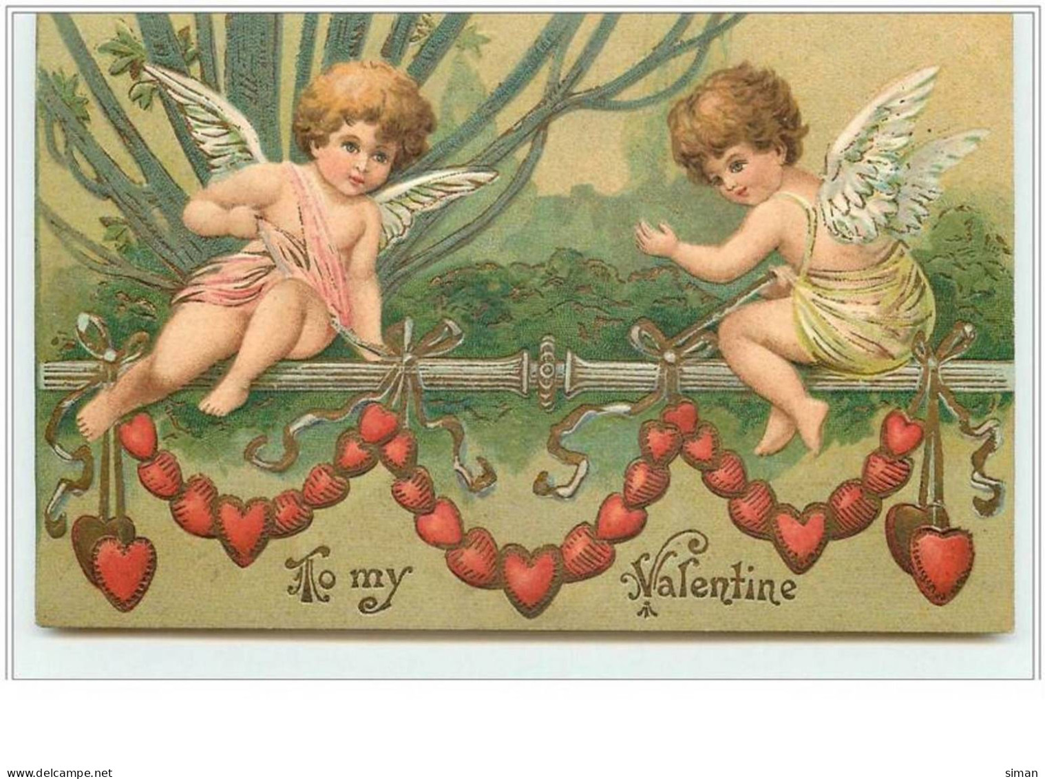 N°5083 - Carte Gaufrée - To My Valentine - Angelots Sur Une Balustrade - Saint-Valentin