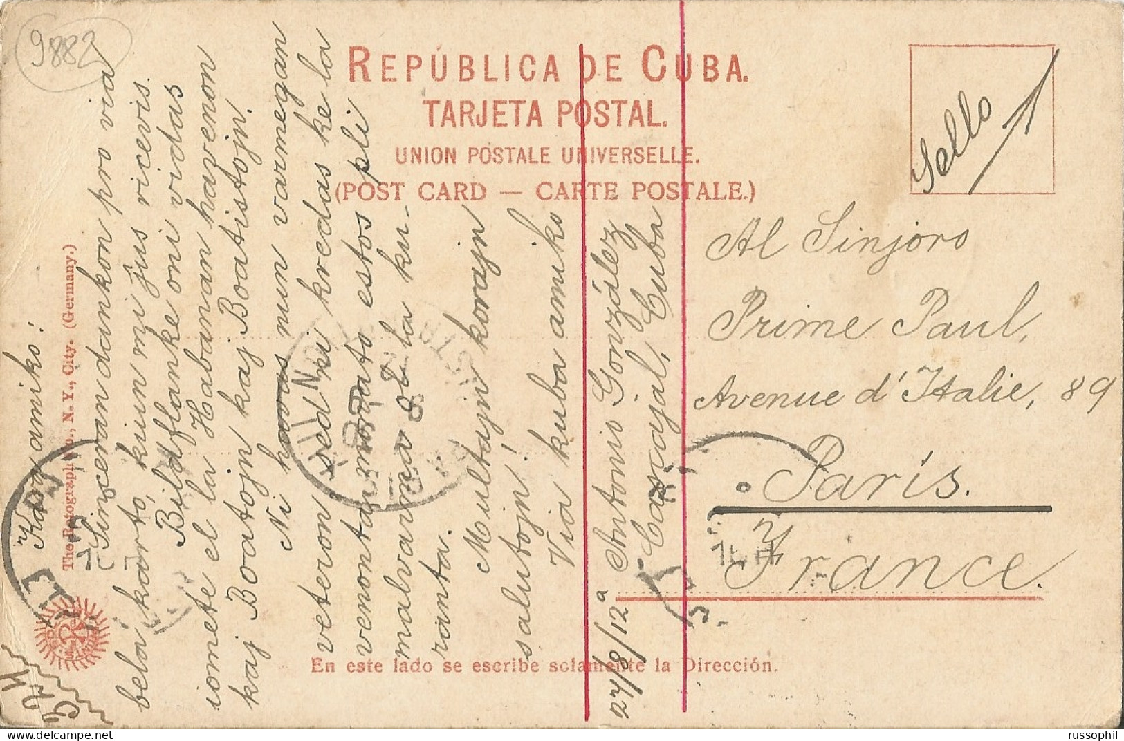 CUBA - FRANKED PC (VIEW OF HABANA) SENT FROM CASCAJAL TO FRANCE - 1912 - Covers & Documents