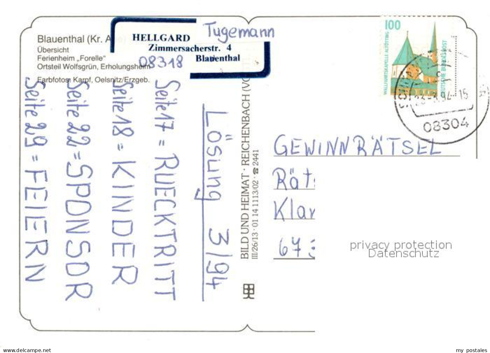 73179288 Blauenthal Erzgebirge Uebersicht Ferienheim Forelle OT Wolfsgruen Erhol - Eibenstock