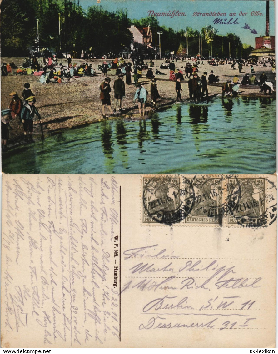 Ansichtskarte Ottensen-Hamburg Strandleben - Mühle 1915 - Altona