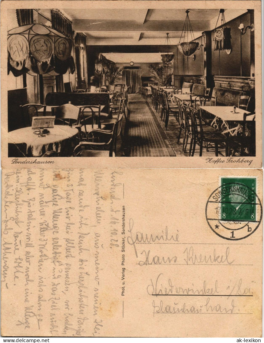 Ansichtskarte Sondershausen Kaffee Frohberg - Gaststube 1928 - Sondershausen