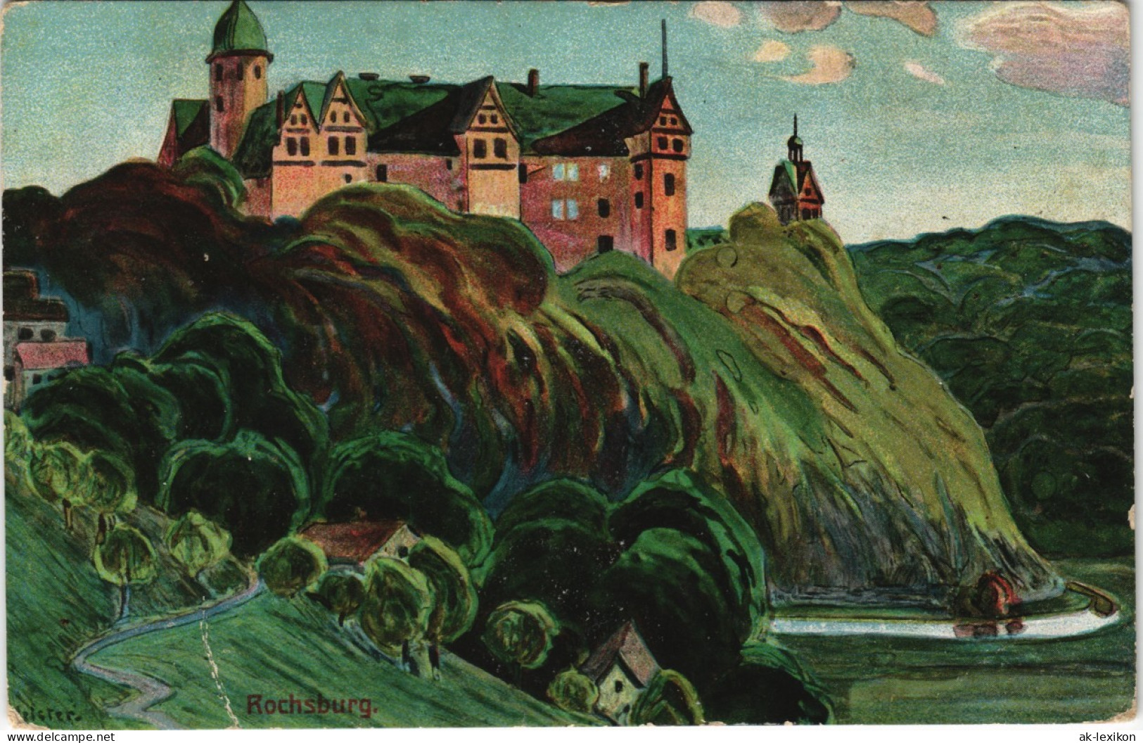 Rochsburg-Lunzenau Schloss Rochsburg - Künstlerkarte E. Meister 1916 - Lunzenau