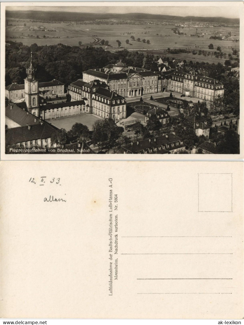 Ansichtskarte Bruchsal Luftbild Schloss 1933 - Bruchsal