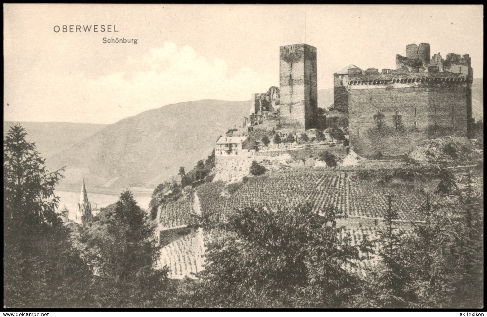 Ansichtskarte Oberwesel Schönburg (Rhein) Castle River Rhine 1908 - Oberwesel