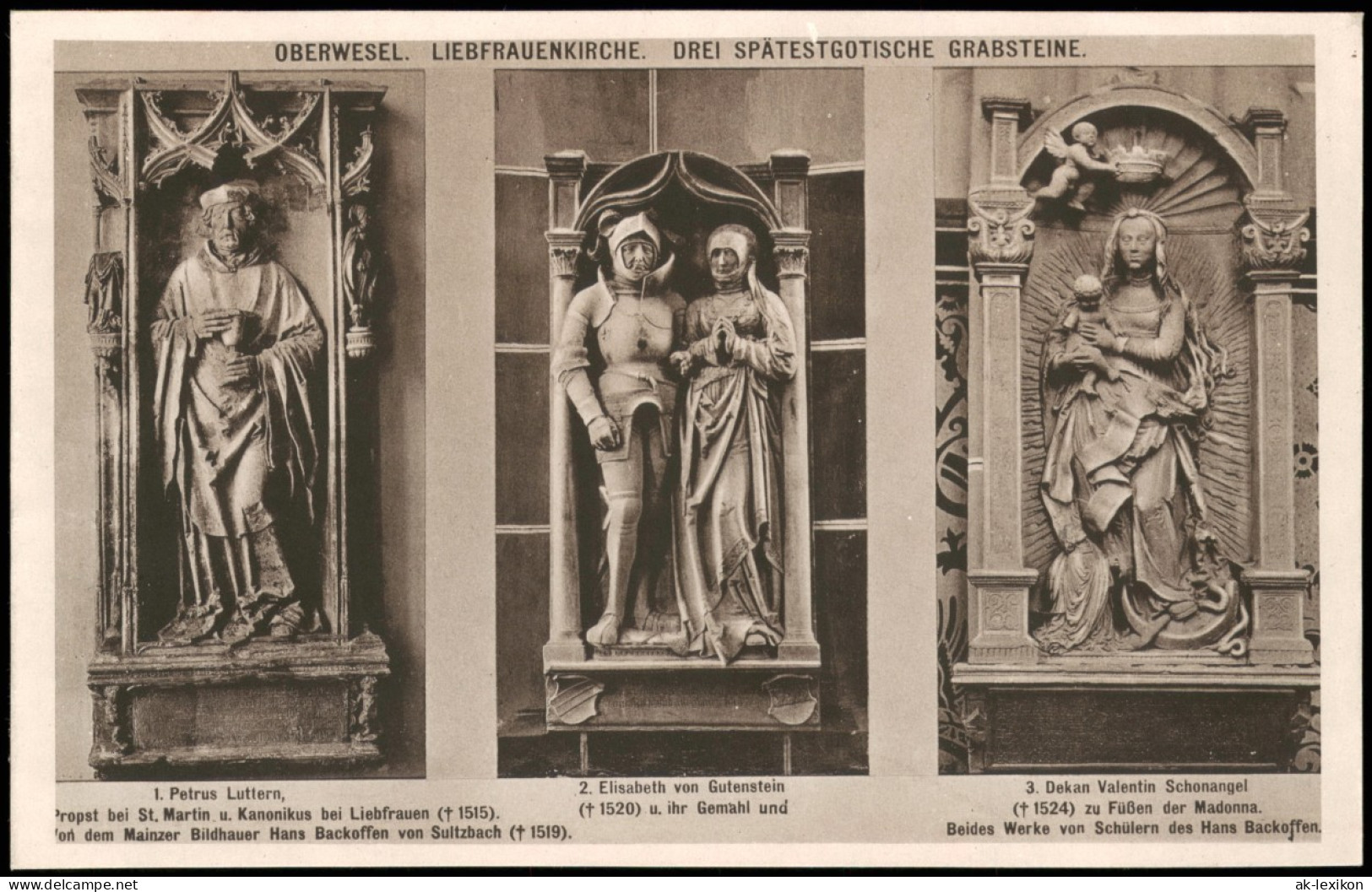 Oberwesel LIEBFRAUENKIRCHE DREI SPÄTESTGOTISCHE GRABSTEINE 1924 - Oberwesel