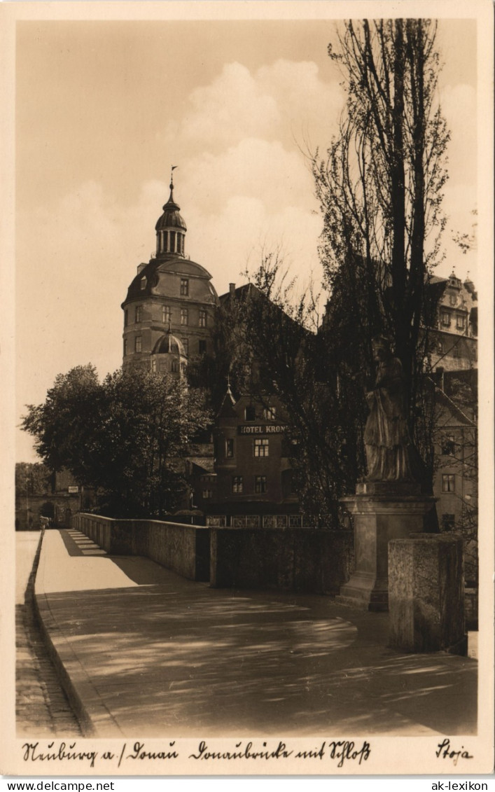 Ansichtskarte Neuburg (Donau) Schloß, Straße, Hotel Krone 1931 - Neuburg