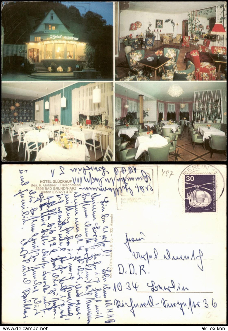 Bad Grund (Harz) Hotel Glückauf Mehrbildkarte Innen Und Außenansichten 1979 - Bad Grund