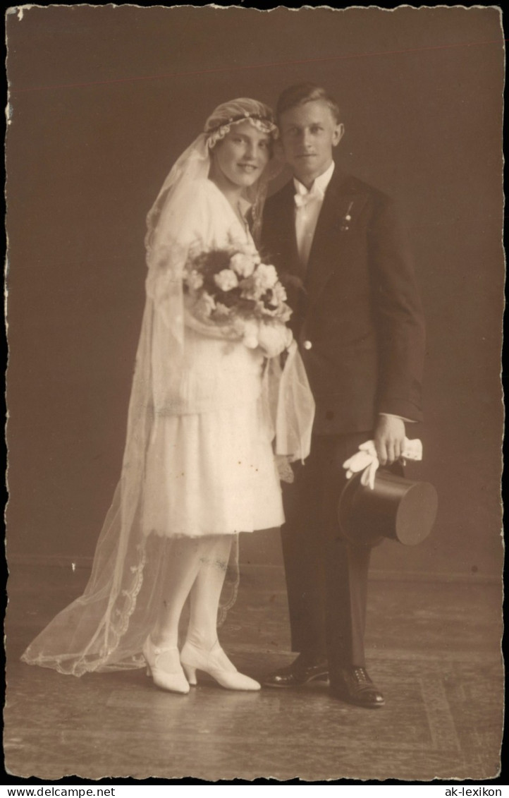 Glückwunsch - Hochzeit Mann Mit Zylinder Braut & Bräutigam 1922 Privatfoto - Noces