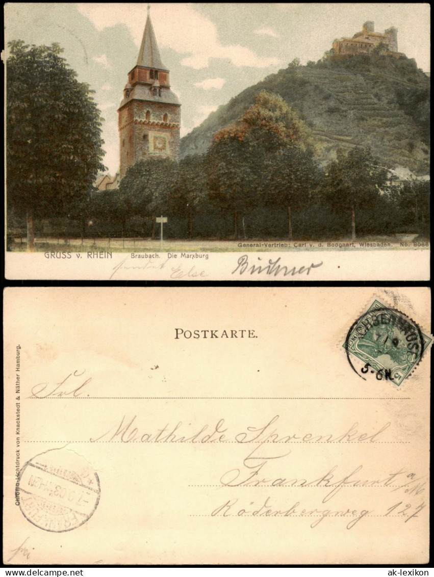 Ansichtskarte Braubach Stadtpartie, Marksburg - Colorierte AK 1903 - Braubach