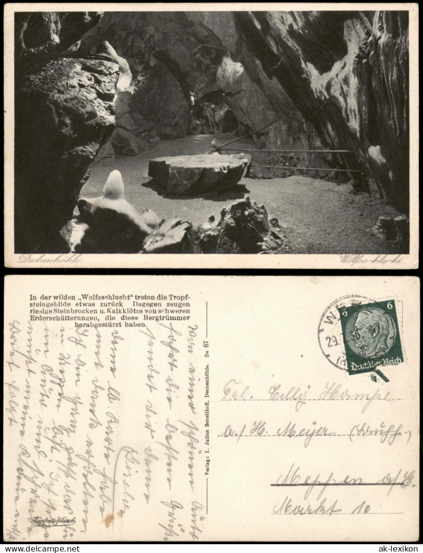 Ansichtskarte Grüne-Iserlohn Dechenhöhle Wolfsschlucht 1928 - Iserlohn