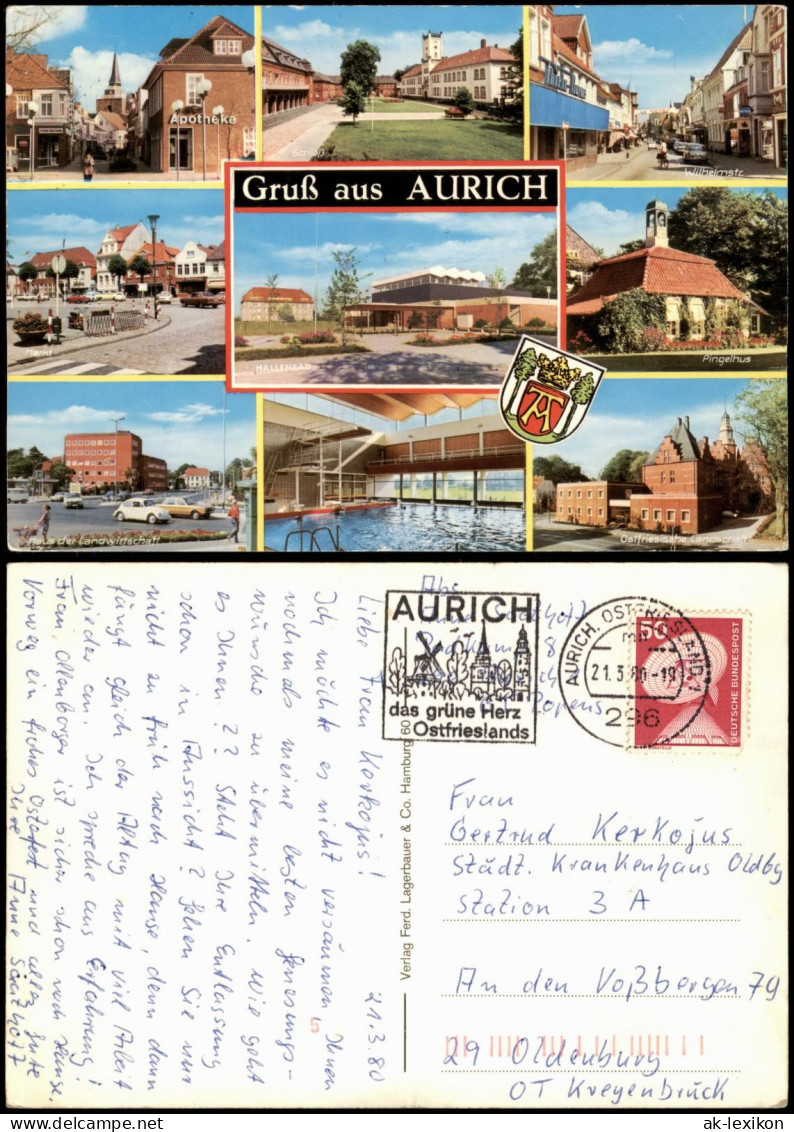 Aurich-Leer (Ostfriesland) Stadtteilansichten, Ortsansichten Mehrbildkarte 1980 - Aurich