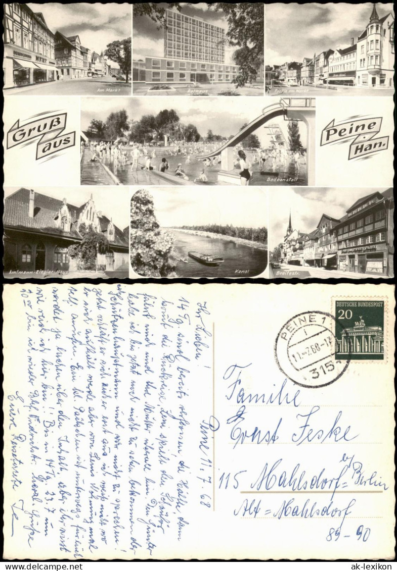 Peine Mehrbild-AK Mit Markt, Rathaus, Badeanstalt, Kanal Uvm. 1968 - Peine