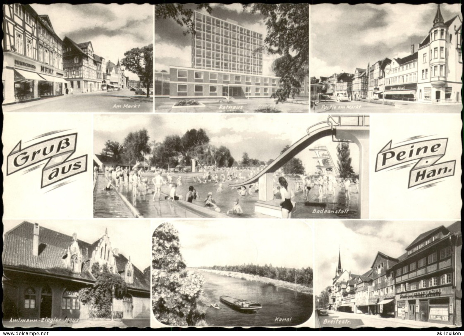 Peine Mehrbild-AK Mit Markt, Rathaus, Badeanstalt, Kanal Uvm. 1968 - Peine