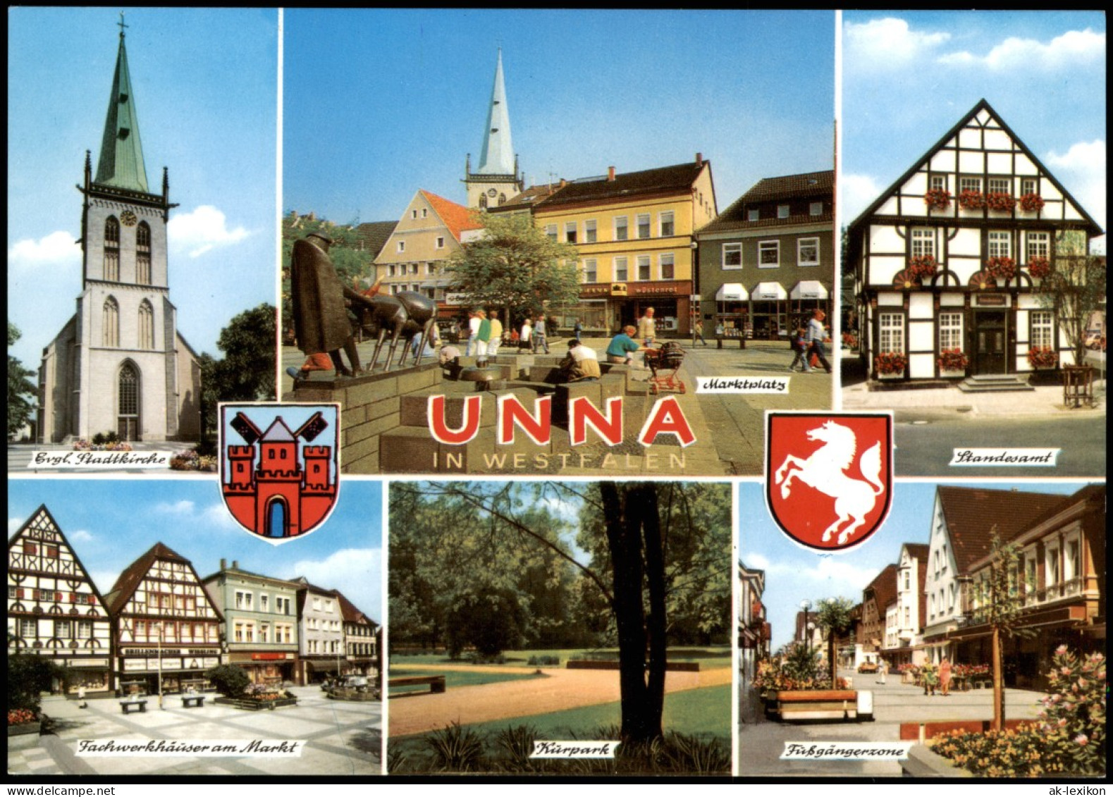 Unna Mehrbildkarte Mit Kirche, Markt, Kurpark, Fußgängerzone 1990 - Unna