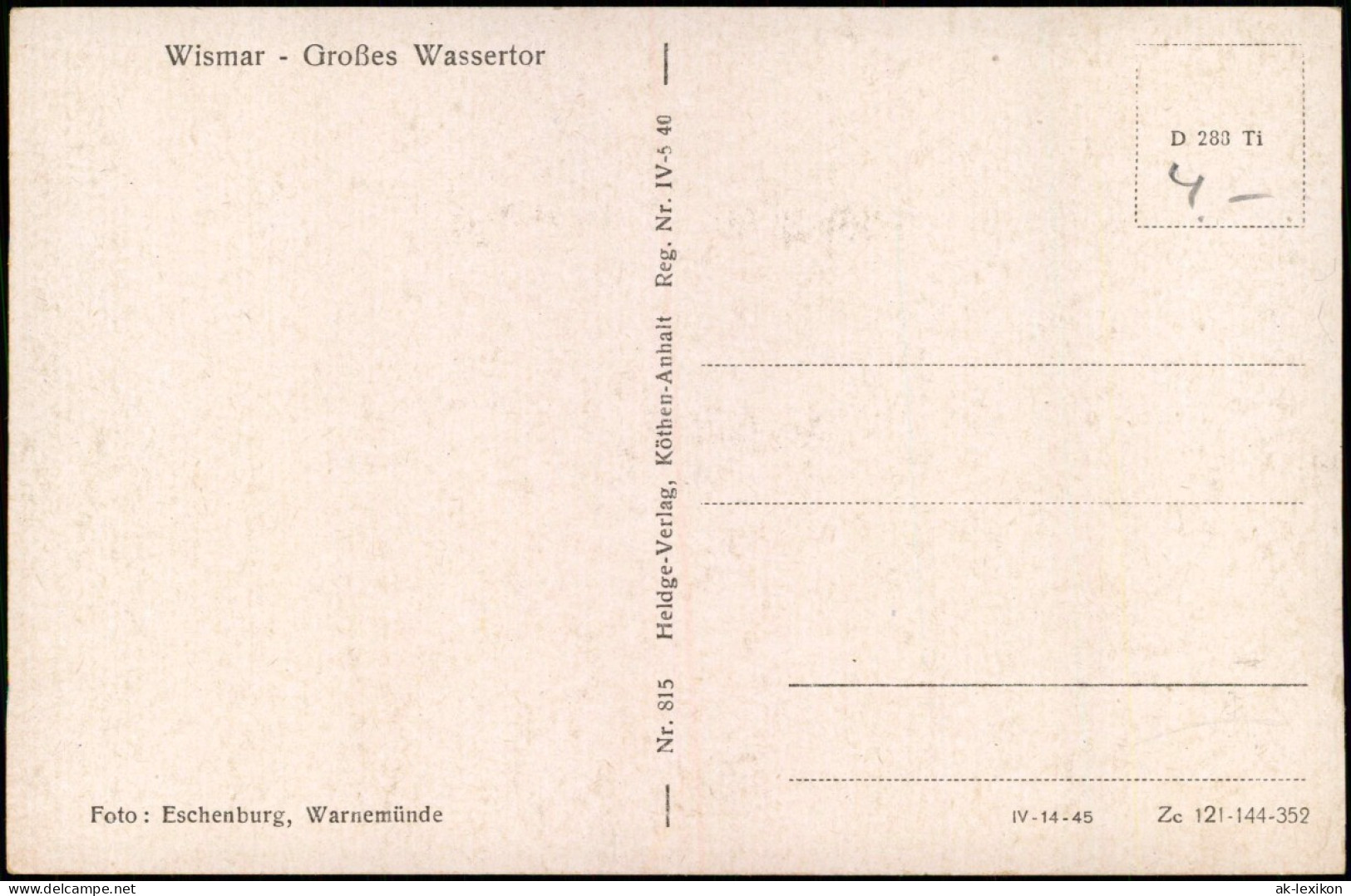 Ansichtskarte Wismar Großes Wassertor 1952 - Wismar