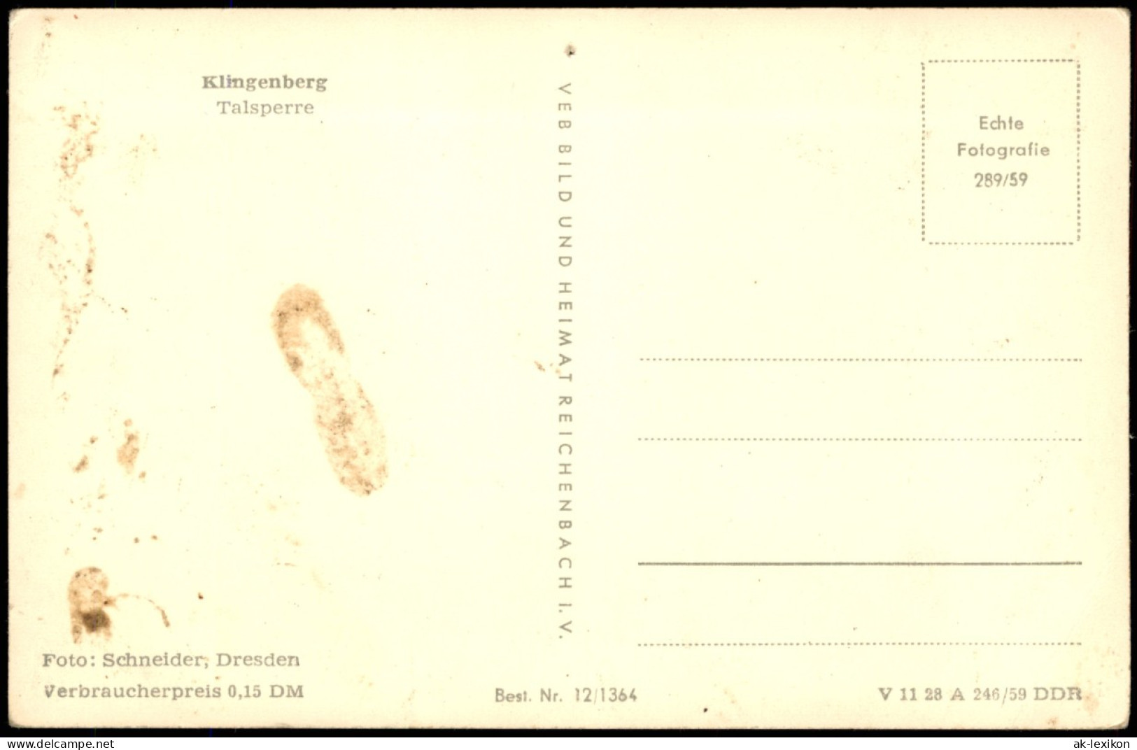 Ansichtskarte Klingenberg (Sachsen) Talsperre 1959 - Klingenberg (Sachsen)