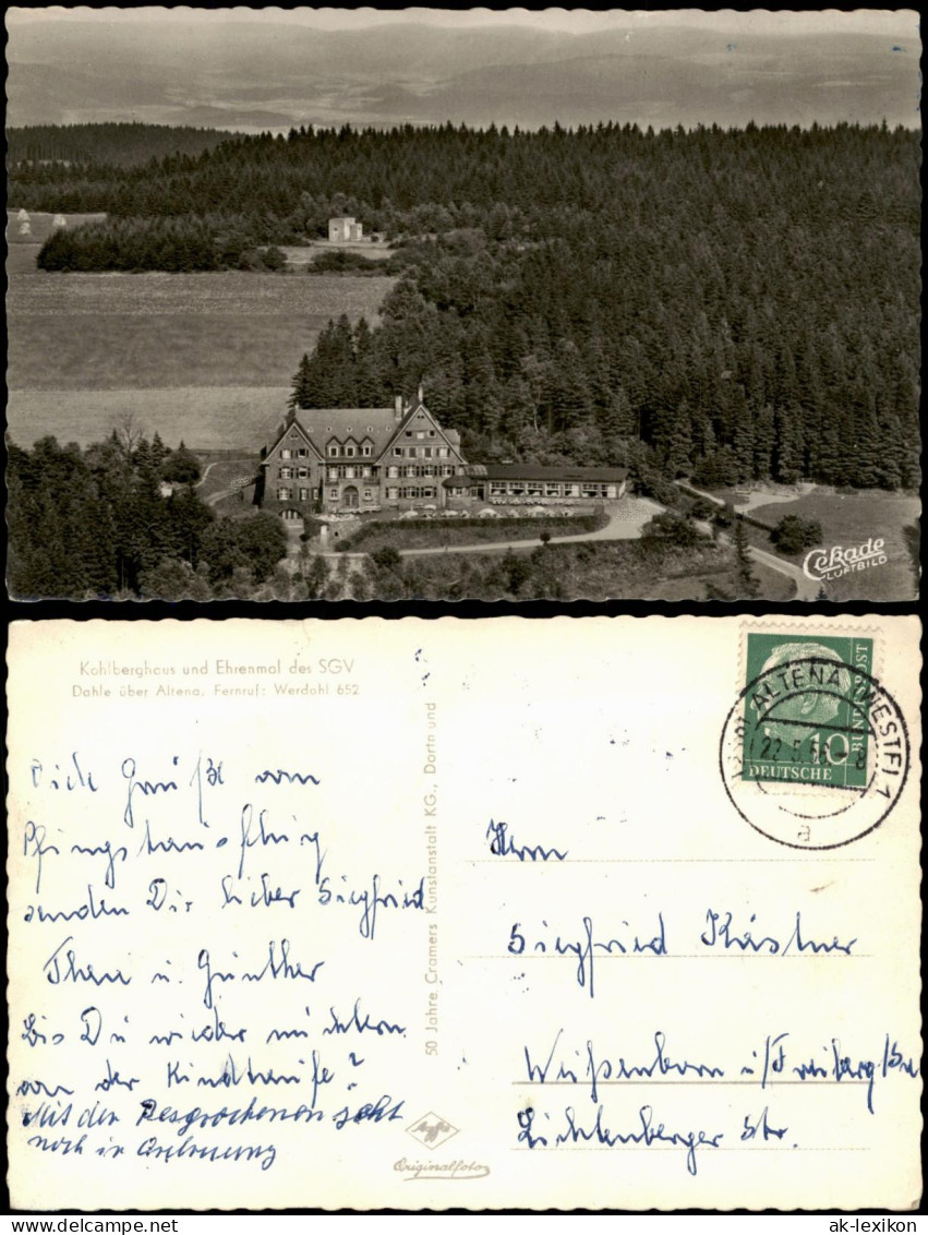 Ansichtskarte Dahle-Altena Kohlberghaus Und Ehrenmal SGV 1956 - Altena
