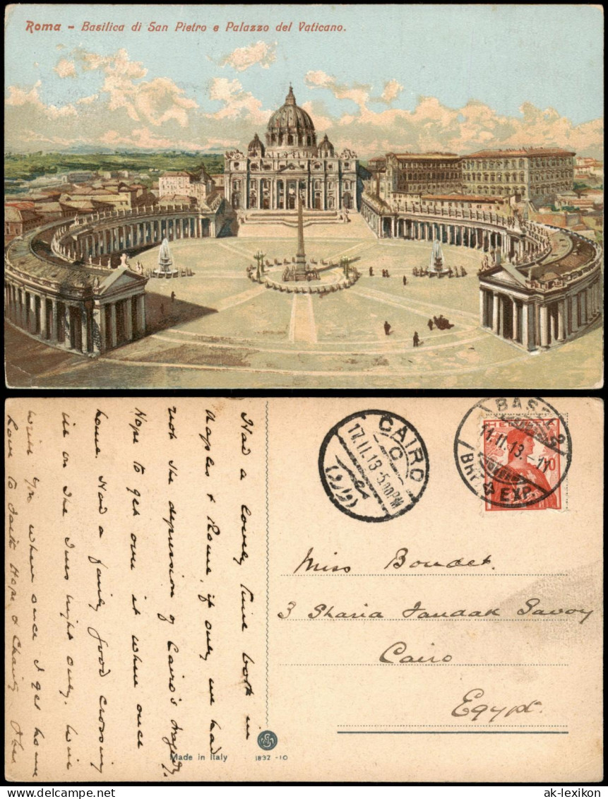 Postcard Vatikanstadt Rom Basilica Sancti Petri 1913  Gel. Basel N. Cairo Egypt - Vatikanstadt