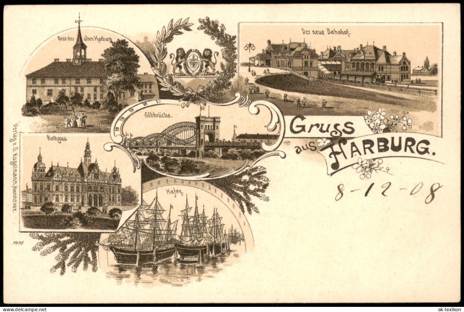 Ansichtskarte Litho AK Harburg-Hamburg Bahnhof, Hafen, Alt-Harburg 1908 - Harburg