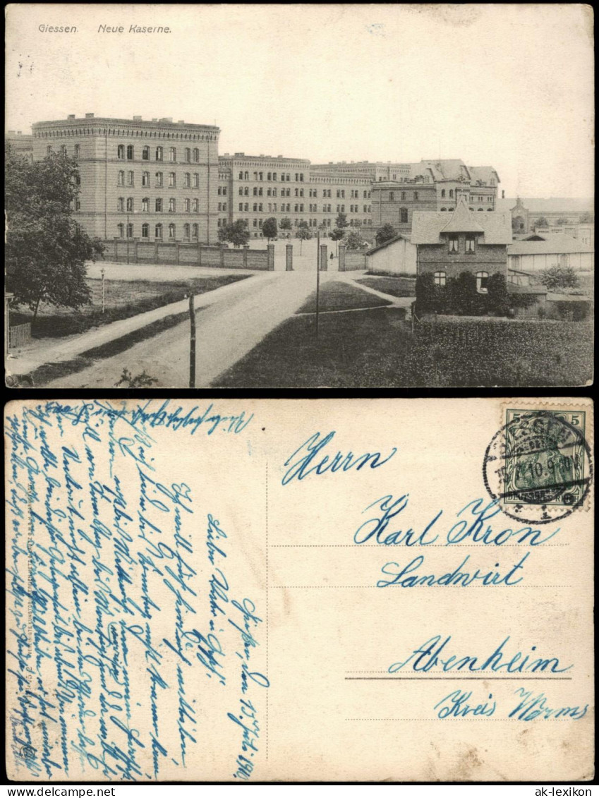 Ansichtskarte Gießen Neue Kaserne 1910 - Giessen