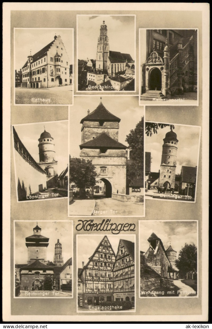 Ansichtskarte Nördlingen Rathaus, Portal, Kirche, Stadttore 1937 - Nördlingen