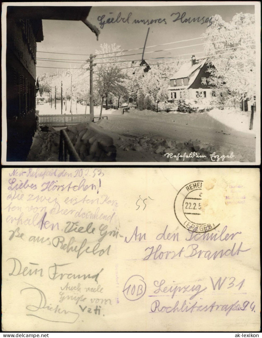 Rehefeld-Altenberg (Erzgebirge) Straßenpartie Im Winter, Fotokarte 1953 - Rehefeld