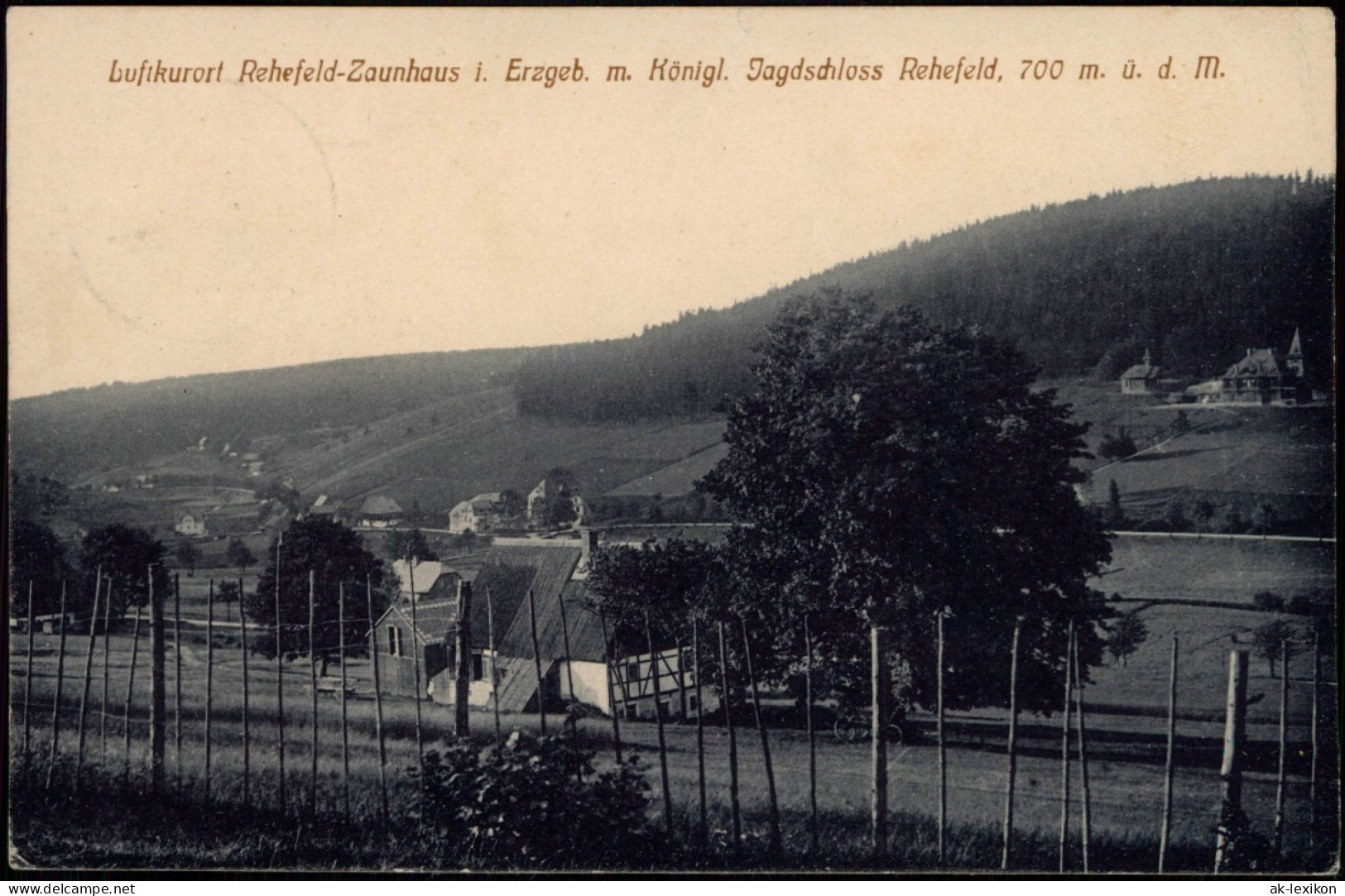 Rehefeld-Altenberg (Erzgebirge) Zaunhaus, Jagdschloß Stadtpartie 1915 - Rehefeld