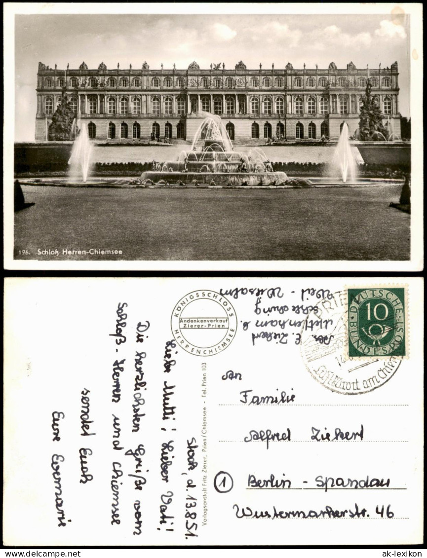 Ansichtskarte Chiemsee Schloss Herren-Chiemsee Herreninsel Mit Schloss 1951 - Chiemgauer Alpen