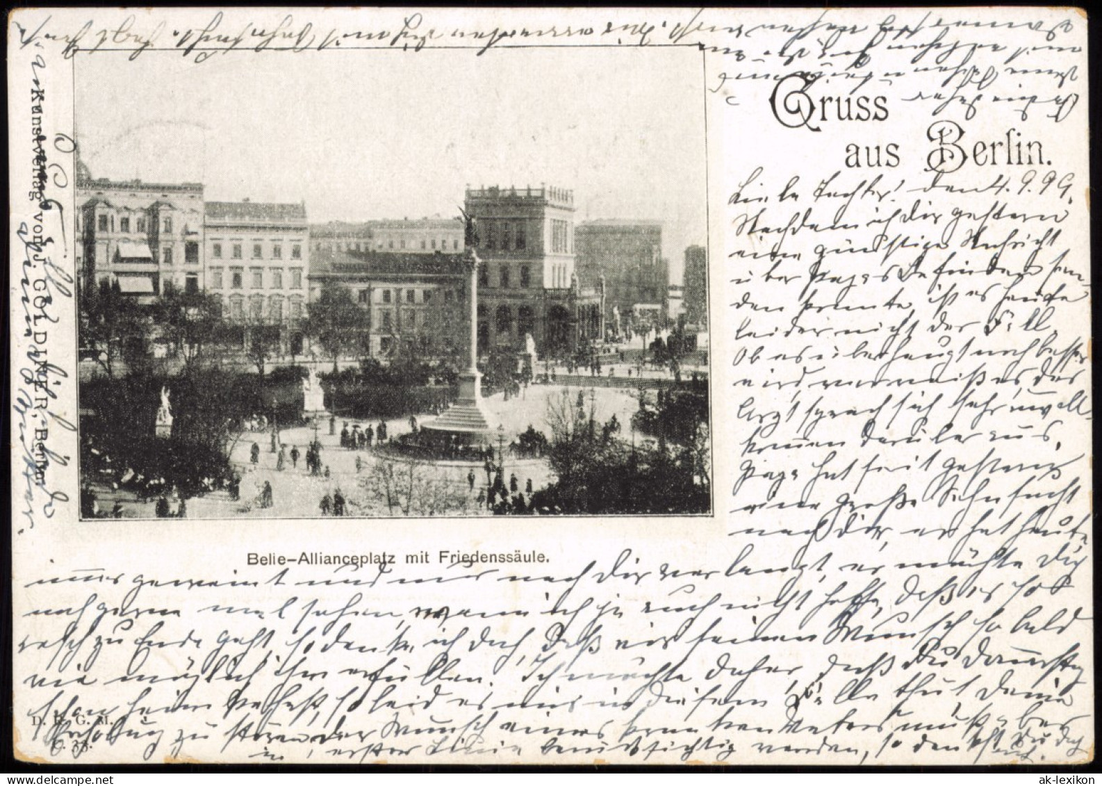 Ansichtskarte Kreuzberg-Berlin Belle-Allianceplatz Mit Friedenssäule 1899 - Kreuzberg