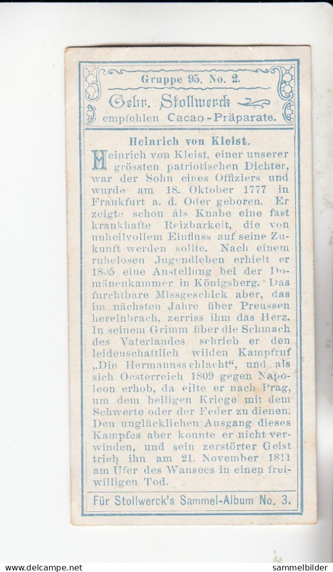 Stollwerck Album No 3 Dichter Der Befreiungskriege  Heinrich Von Kleist     Grp 95# 2 Von 1899 - Stollwerck