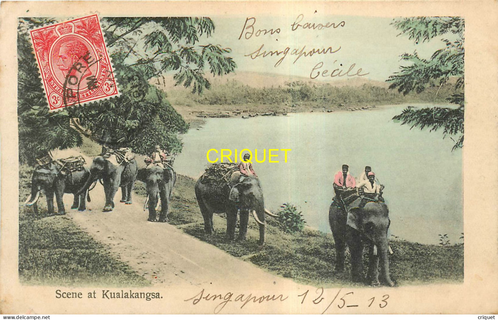 Malaisie, Kualakangsa, éléphants De Transport, Cachet Affranchissement Singapore 1913 - Malaysia