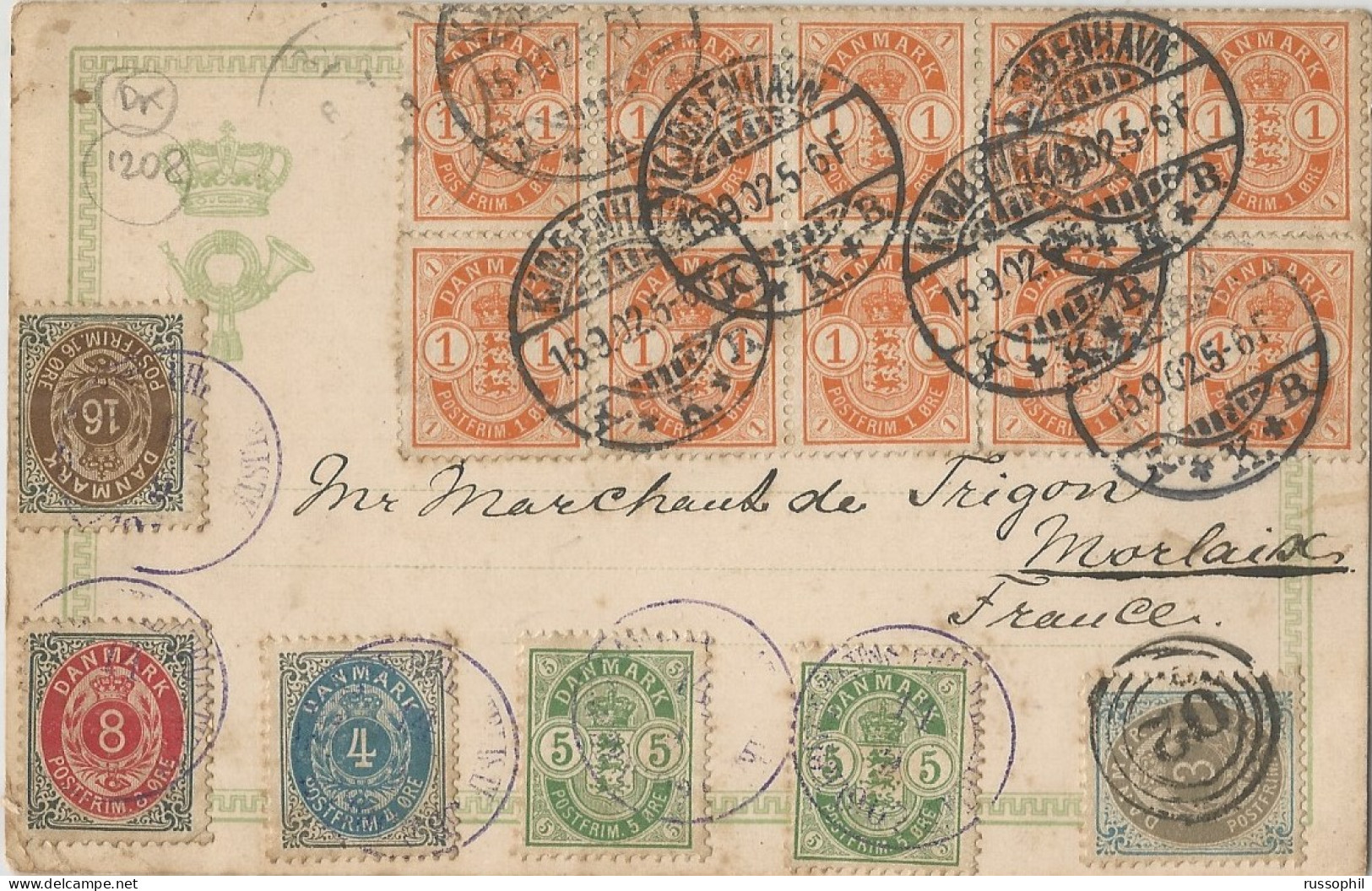 DENMARK - EXCEPTIONAL SOUVENIR PC OF THE COPENHAGEN PHILATELIC EXHIBITION OF SEPTEMBER 1902 SENT TO FRANCE - 1902 - Briefe U. Dokumente