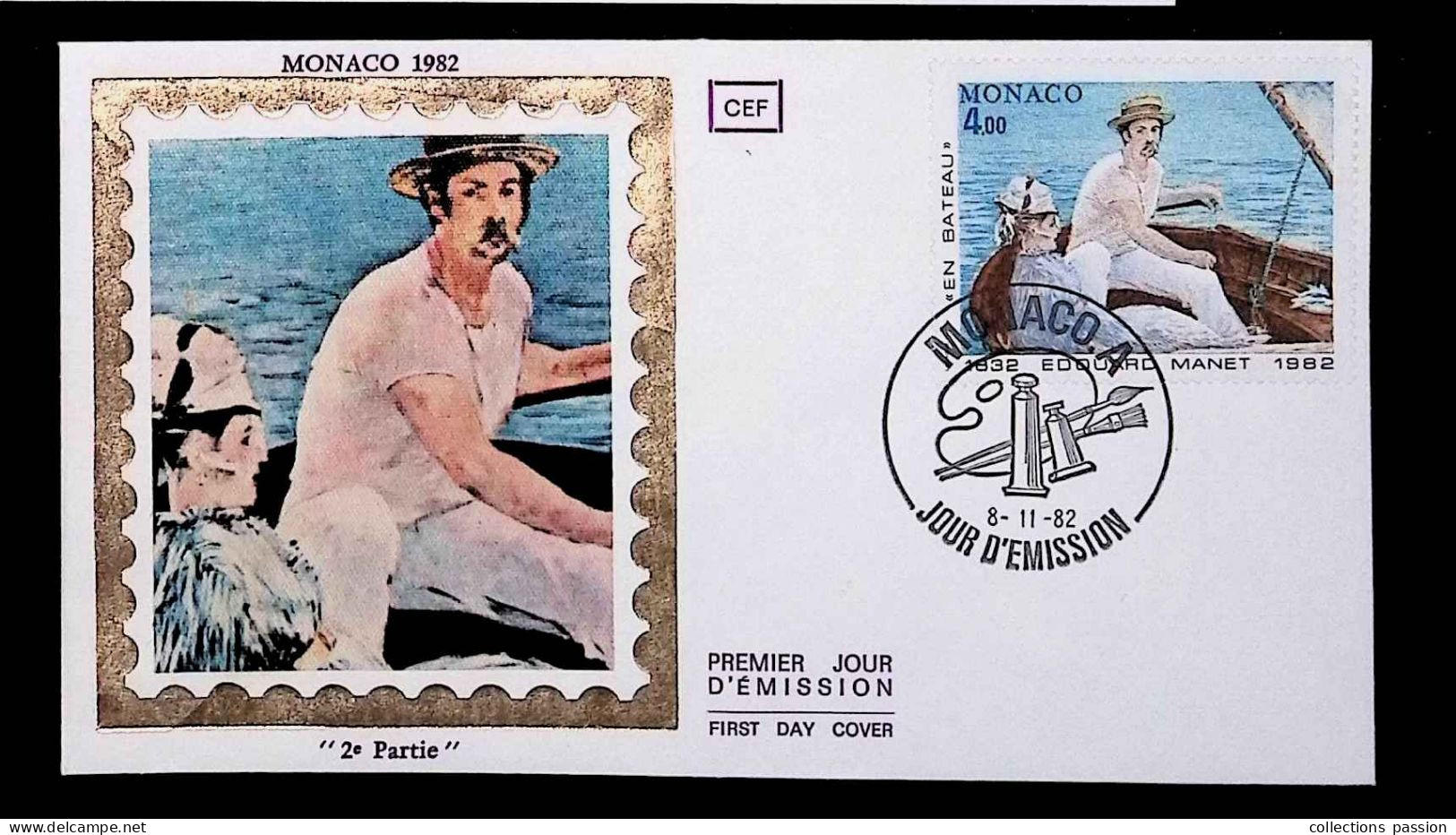 CL, FDC, 1 Er Jour, Monaco. A, 8-11-82, Edouard Manet, En Bateau - Lettres & Documents