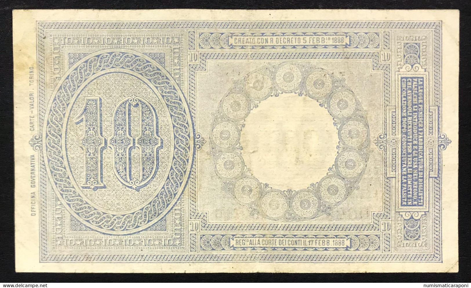 10 Lire Vitt. Em. III° Effige Umberto I° 19 09 1923 Maltese Rossolini Rara Lavata  Lotto 337 - Italia – 10 Lire