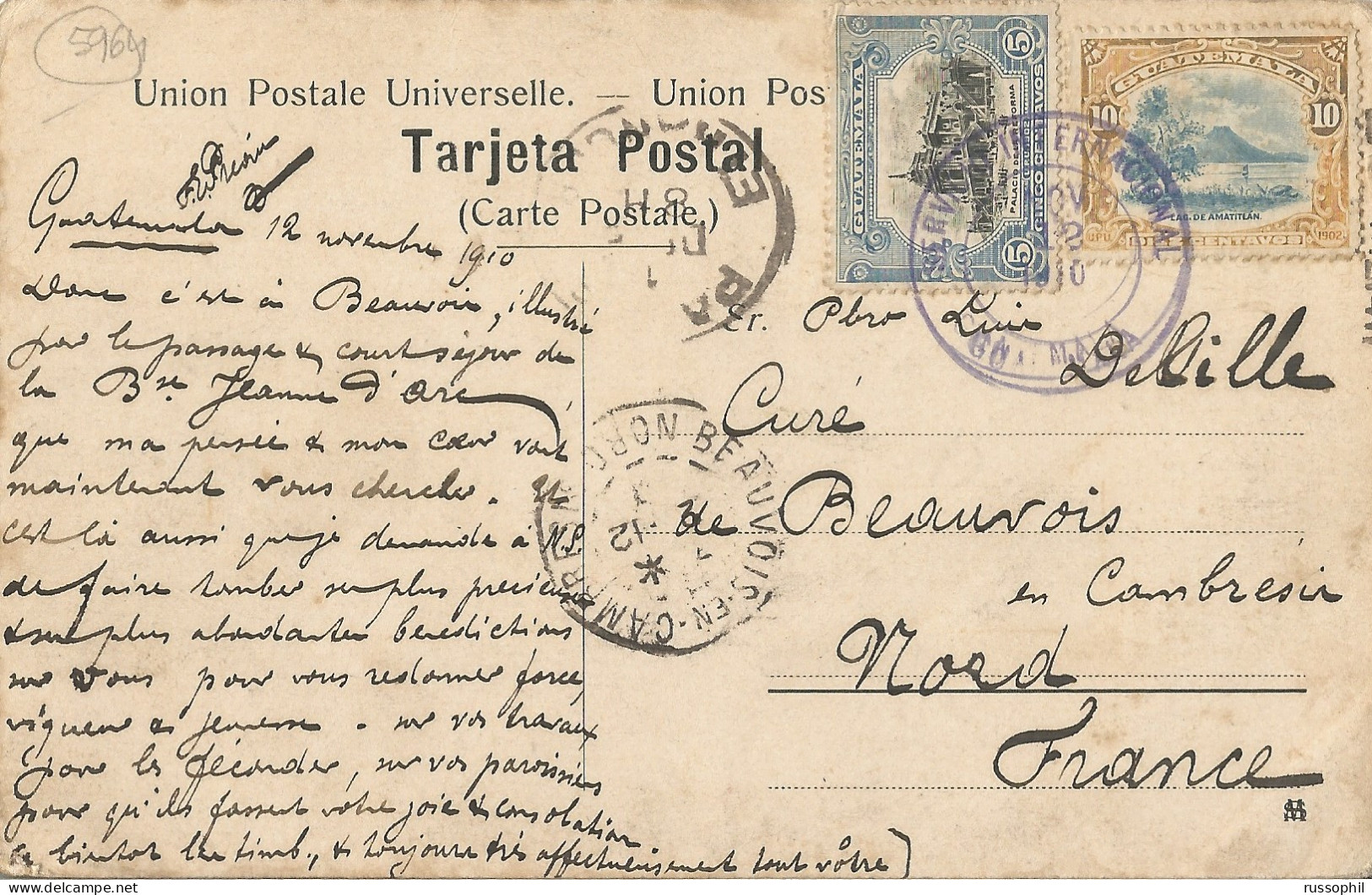 GUATEMALA - 15 CENT. FRANKING (Mi #113 + #115) ON PC (VIEW OF PANAMA) TO FRANCE - 1910 - Guatemala