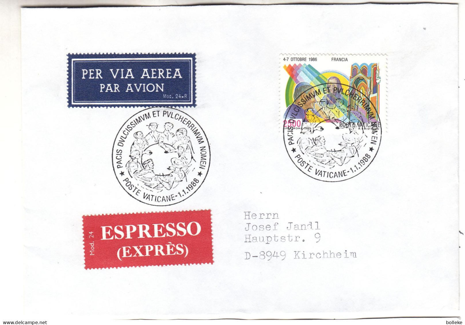 Vatican - Lettre Exprès De 1988 - Oblit Poste Vaticano - - Covers & Documents