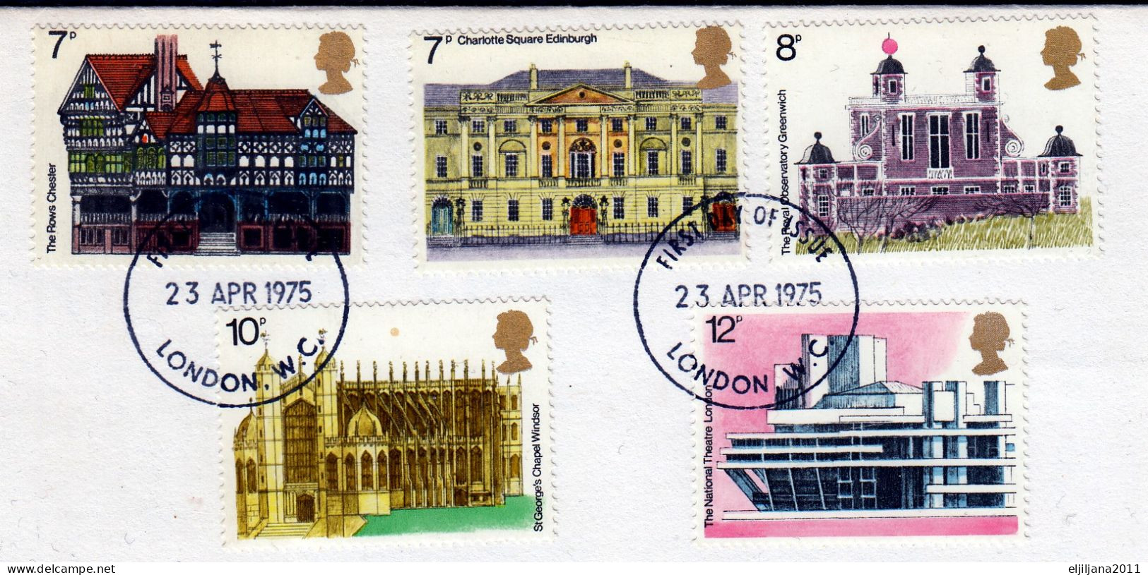 Great Britain GB 1975 QEII ⁕ European Architectural Heritage Year Mi.673-677 ⁕ FDC Cover Traveled London - 1971-1980 Dezimalausgaben