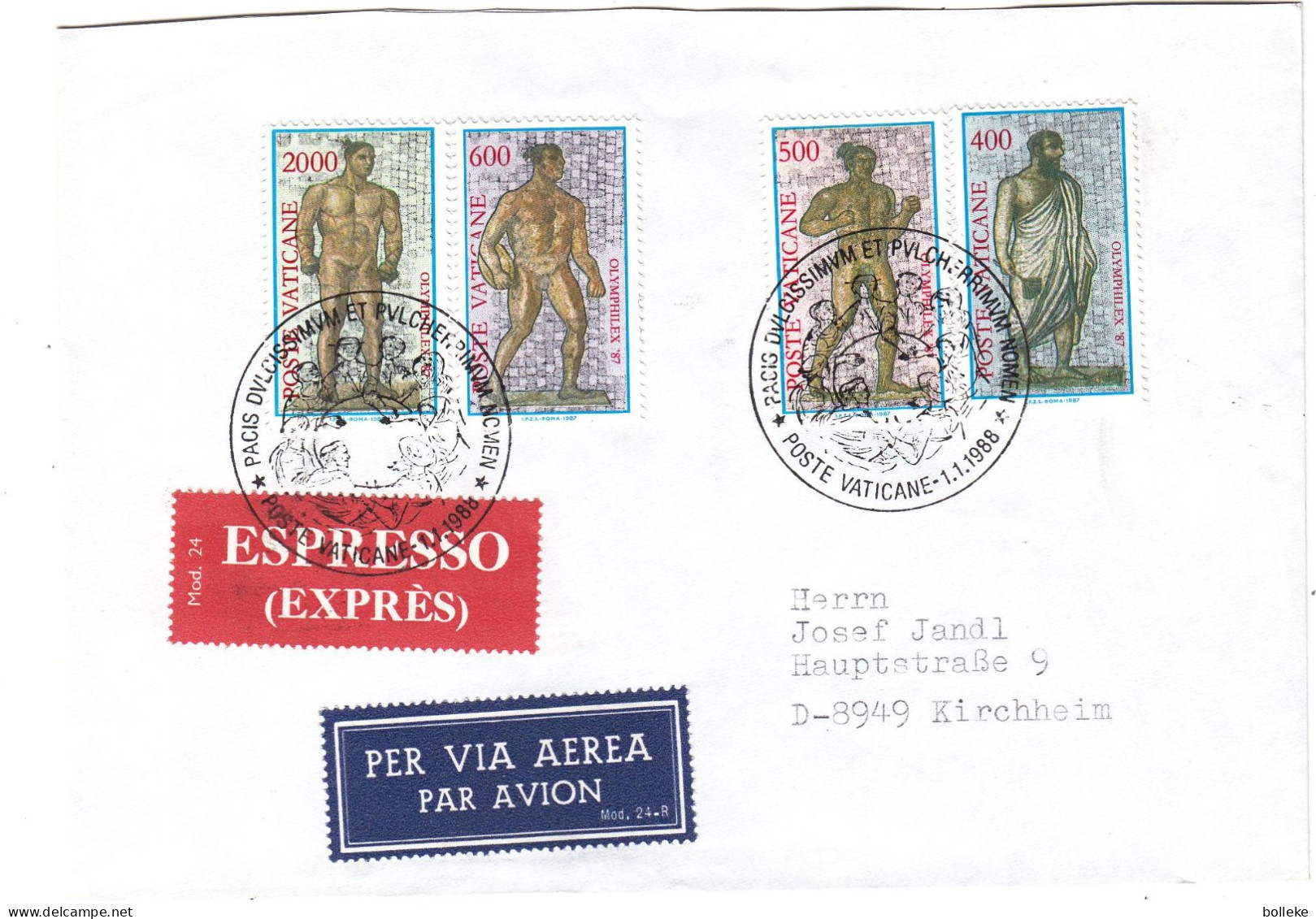 Vatican - Lettre Exprès De 1988 - Oblit Poste Vaticano - - Cartas & Documentos